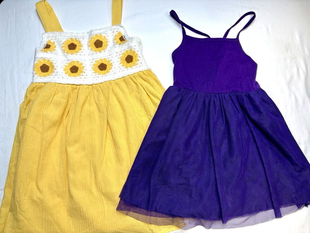 Dress 1: Haute Hippie Kids Style Yellow Sunflower Dress : 5T Purple Tull